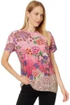 Johnny Was Loose Fit Tee In Pink Lace Scarf Print In Pink
