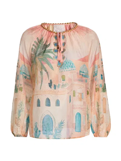 Johnny Was Women's Loubellah Beaded Cotton-silk Blouse