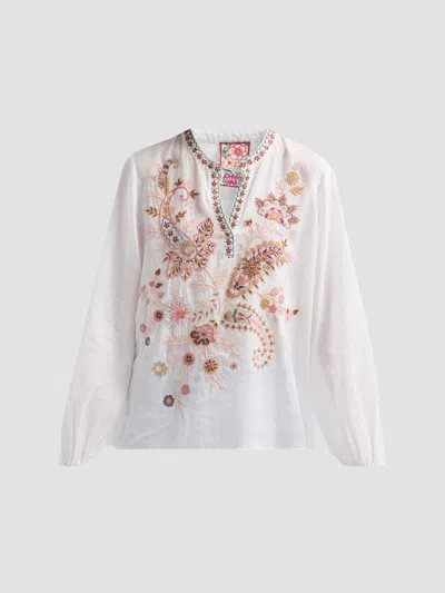 Johnny Was Women's Lyora Embroidered Relaxed Swing Blouse In White