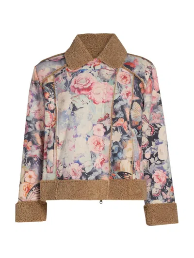 Johnny Was Women's Maravilla Floral Faux Suede Moto Jacket In Brown