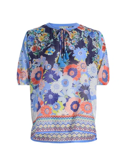 Johnny Was Women's Margot Floral Puff-sleeve Blouse In Blue