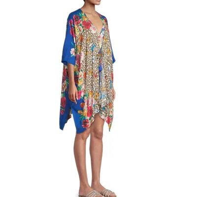 Johnny Was Women's May Flower Multi Color Tunic Swim Cover Up Kimono In Blue