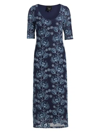 Johnny Was Women's Maya Mesh Midi-dress In Blue