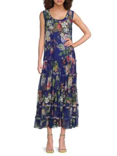 Johnny Was Women's Mazzy Embellished Floral Tiered Maxi Dress