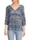 Johnny Was Women's Mazzy Ruched Blouse In Blue