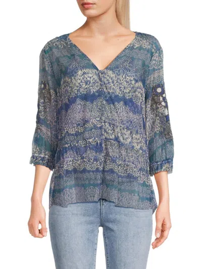 Johnny Was Women's Mazzy Ruched Blouse In Blue