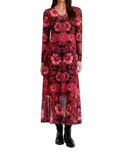 Johnny Was Women's Mesh V Neck Maxi Dress In Red In Multi
