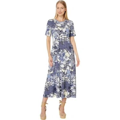 Pre-owned Johnny Was Women Midi Tee Dress Moonlight Glass Printed Pull On In Blue