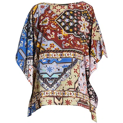 Johnny Was Women's Miklos Silk Easy Top Blouse Kimono Short Poncho In Red