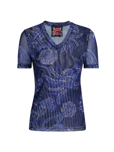 Johnny Was Women's Miko Floral Mesh V-neck T-shirt In Blue
