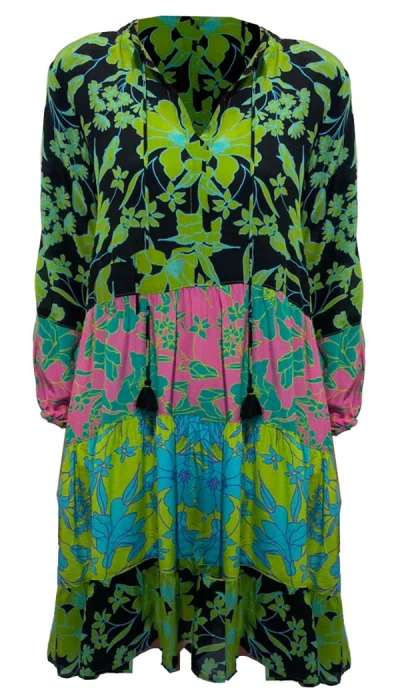 Johnny Was Women Miramar Split Neck Long Sleeve Tiered Mini Dress Multi In Neutral