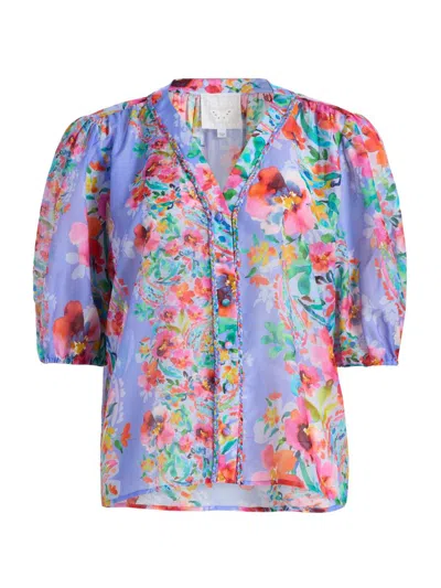Johnny Was Women's Mirrian All My Love Floral Peasant Blouse In Blue