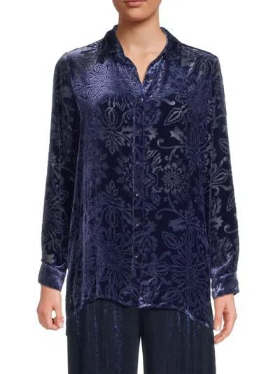 Johnny Was Women's Misty Floral Velour Shirt In Blue