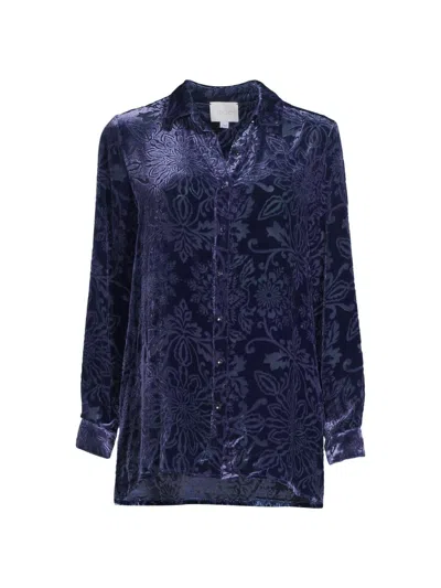 Johnny Was Women's Misty Floral Velour Shirt In Blue