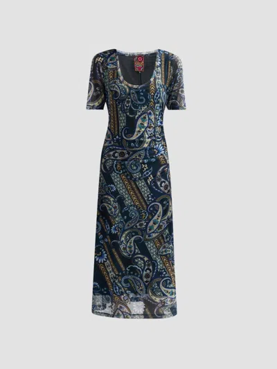 Johnny Was Women's Montecito Ruched Mesh Midi Dress In Blue
