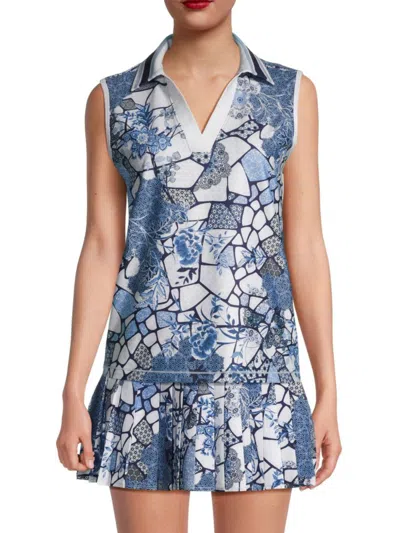 Johnny Was Women's Moonlight Glass Floral Sleeveless Polo Shirt In Blue Multi