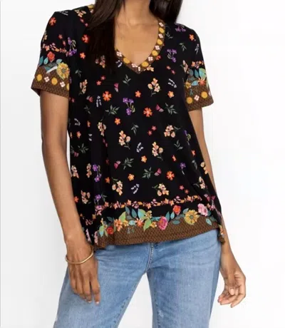 Johnny Was Women's Nani Favorite Short Sleeve V-neck Swing Tee In Multicolor In Black