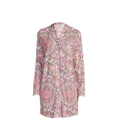 Johnny Was Women's Neena Floral Print Notch Collar Knit Chest Pocket Long Sleeve Nightshirt… In Multi