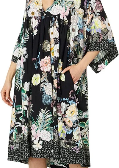 Johnny Was Women New Easy Cover-up Black Floral Swing Dress