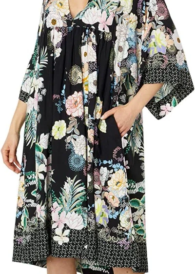 Johnny Was Women New Easy Cover-up Black Floral Swing Dress In Multi