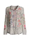 JOHNNY WAS WOMEN'S NYA FLORAL EMBROIDERED SILK BLOUSE
