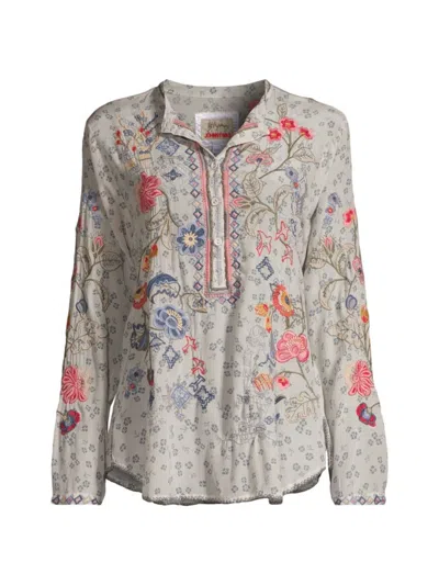 Johnny Was Women's Nya Floral Embroidered Silk Blouse In Neutral