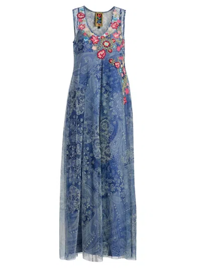 Johnny Was Women's Odalys Embroidered Printed Mesh Maxi Dress In Blue