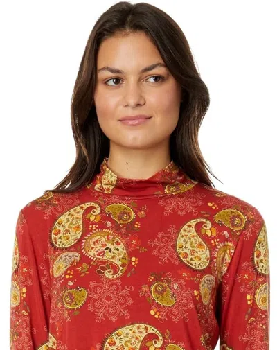 Johnny Was Janie Paisley Mock Neck Top In Red