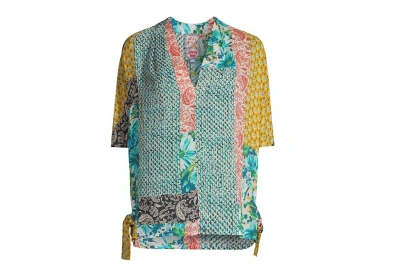 Johnny Was Women's Paisley Ravenne Top Blouse V-neck Floral Pattern Multicolor In Blue
