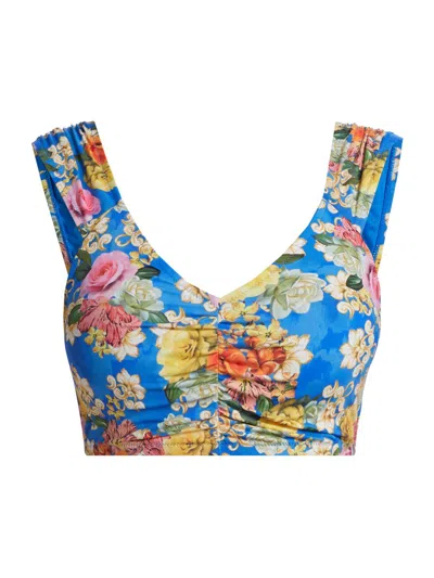 Johnny Was Women's Pauline Ruched Floral Crop Bikini Top In Blue