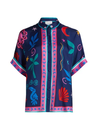 Johnny Was Women's Plus Fernanda Printed Silk-blend Shirt In Blue