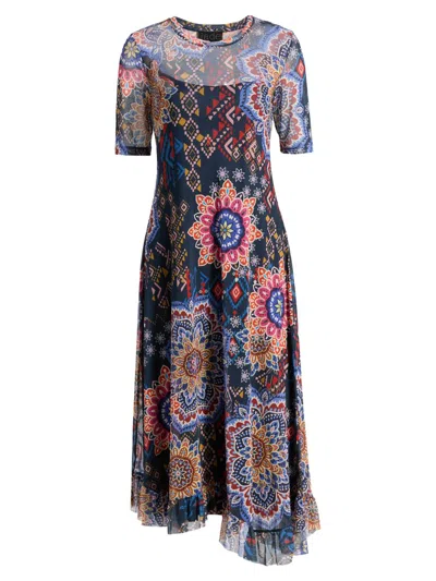 Johnny Was Women's Printed Asymmetric Mesh Midi-dress In Multi