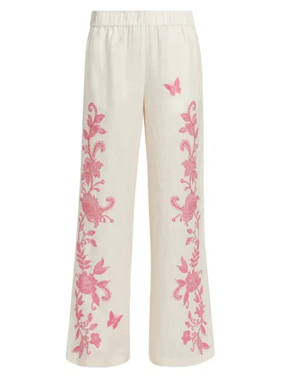 Johnny Was Women's Printed Linen Pants In White