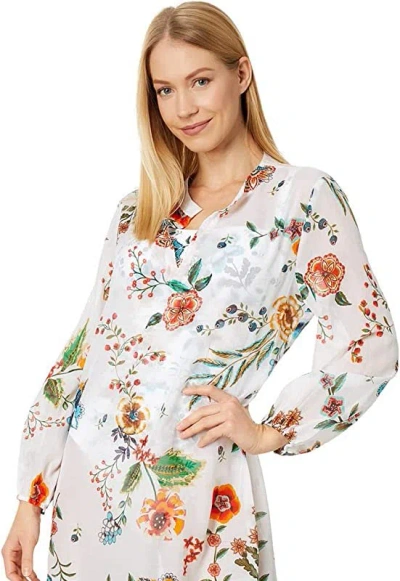 Johnny Was Women's Puff Sleeve Maxi Dress Multi White Floral Print