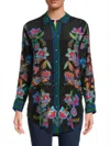 Johnny Was Pujha Floral-print Silk Tunic In Black