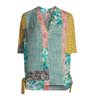 Johnny Was Women Ravenne Paisley V-neck Tie Sides Pull On Top Blouse In Multicolor In Green