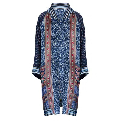 Johnny Was Women's Reversible Silk Long Fiori Silk Twill Kimono Coat In Blue