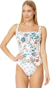 Johnny Was Women Ruched One-piece Swimsuit White Floral In Multi