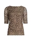 Johnny Was Ruched Sleeve Mesh Top In Chestnut Leopard In Multi