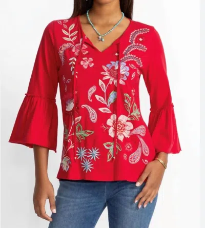 Johnny Was Freyde Ruffle Sleeve T-shirt In Ski Patrol In Red