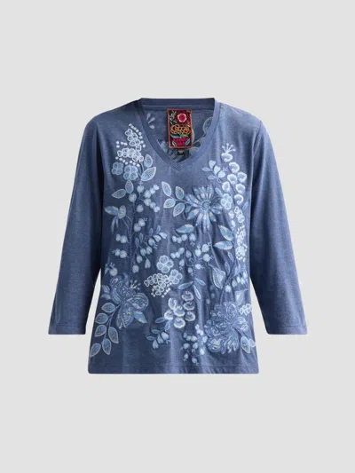 Johnny Was Women's Sarai Floral-embroidered Cotton T-shirt In Purple