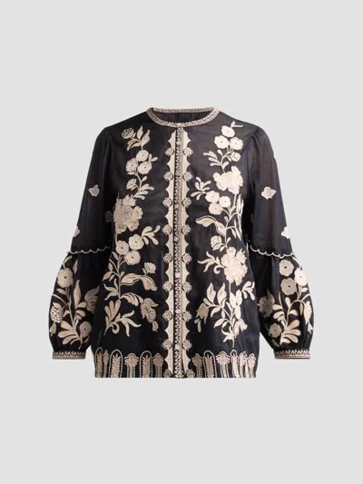 Johnny Was Soretta Scallop Sleeve Cotton Blouse In Black