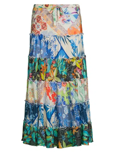 Johnny Was Women's Sebrina Floral Silk Tiered Maxi Skirt In Multi