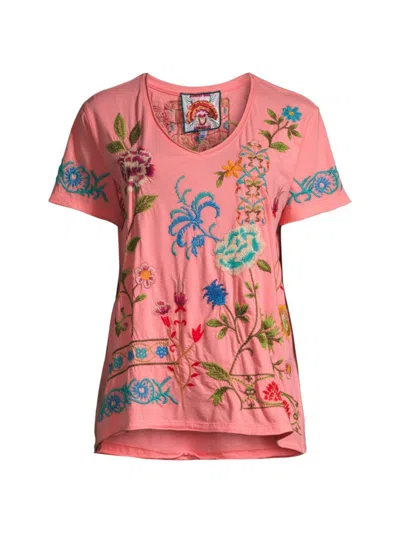 Johnny Was Women's Sheri Everyday Embroidered Cotton T-shirt In Coral Sunset