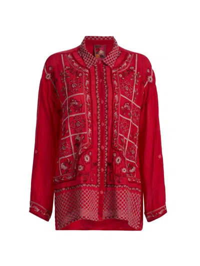 Johnny Was Women's Slim Audrey Embroidered Shirt In Pink