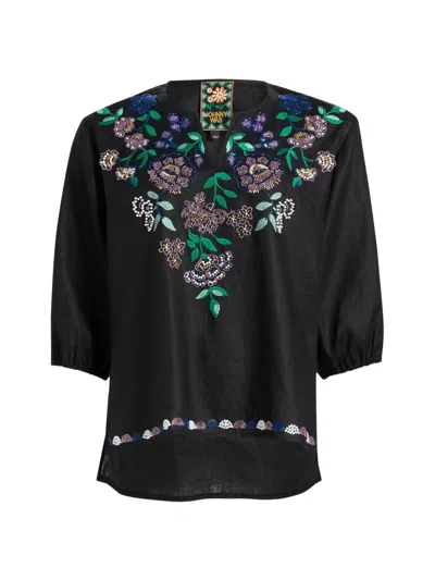 Johnny Was Women's Sloane Embroidered Linen Blouse In Black