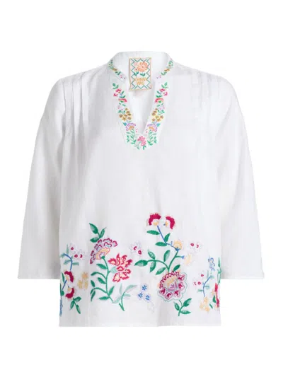 Johnny Was Women's Sloane Embroidered Linen Blouse In White