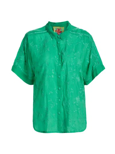 Johnny Was Women's The Audrey Eyelet Flower Embroidered Shirt In Green