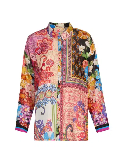 Johnny Was Women's The Audrey Patchwork Silk Button-front Shirt In Multi
