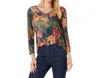 Johnny Was Women's The Janie Favorite 3/4 Sleeve V-neck Tee In Catalina Blue Burnout In Multi